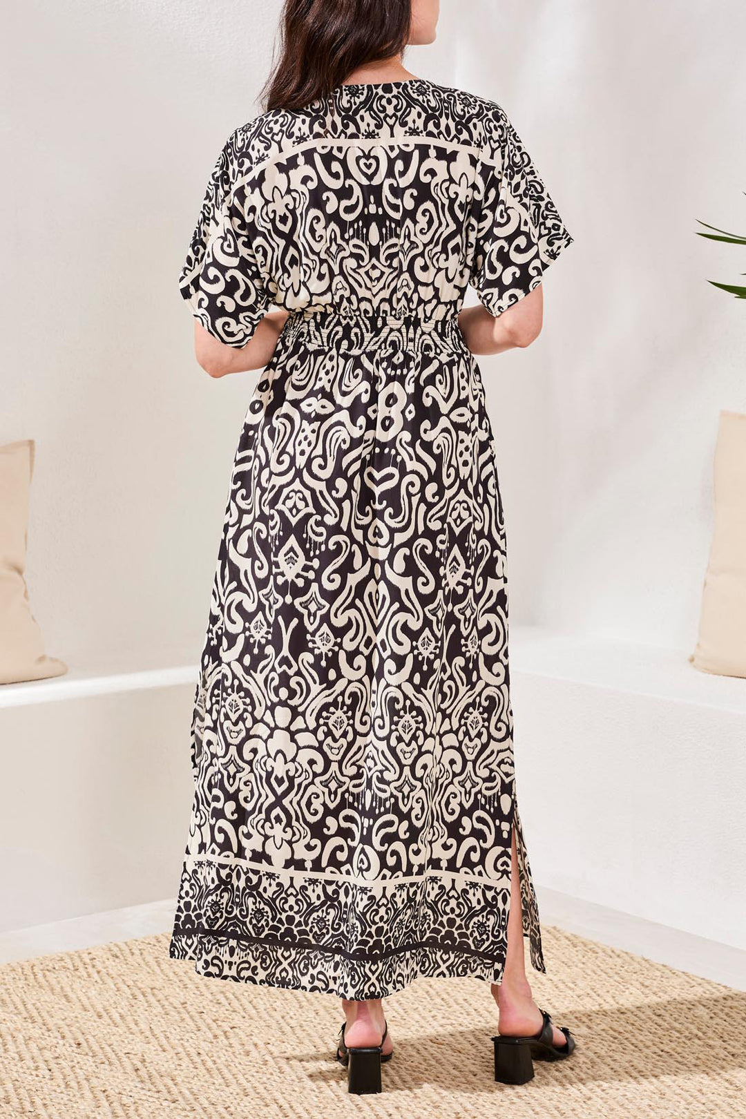 Tribal Clothing 952O 3880 Quartz Black Print Short Sleeve Dress