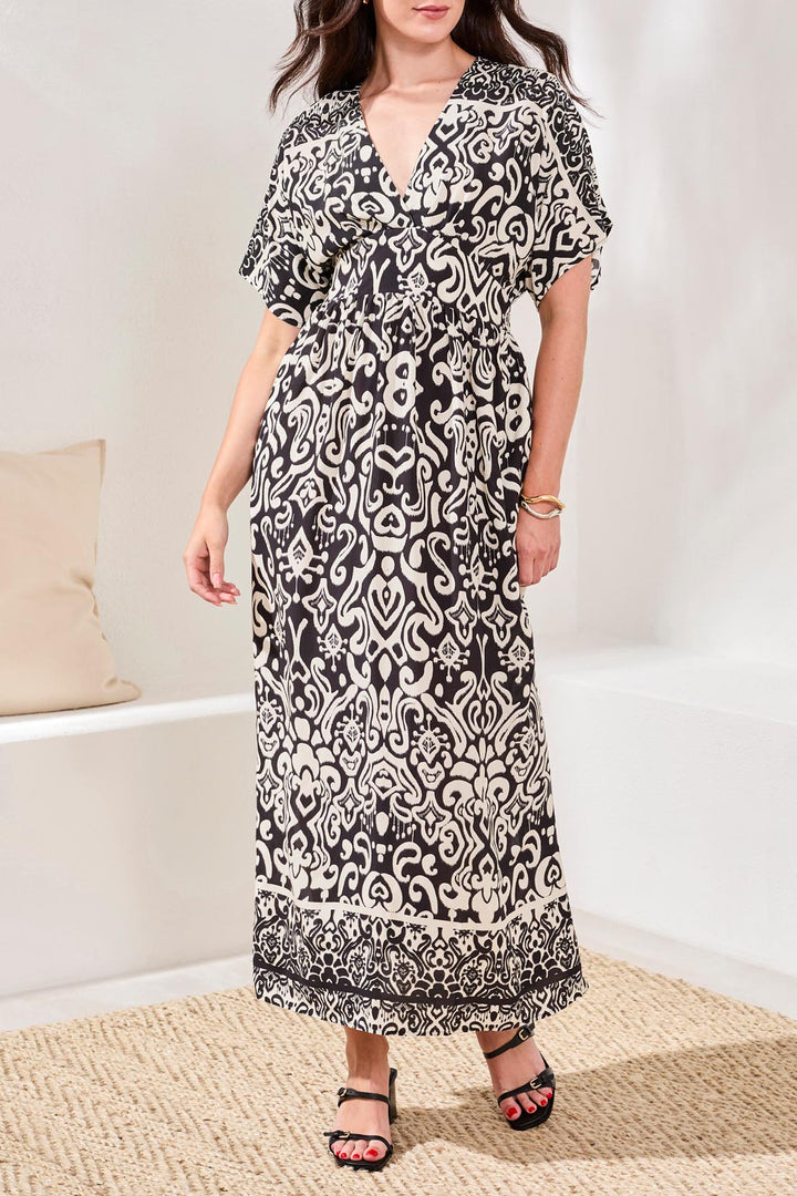 Tribal Clothing 952O 3880 Quartz Black Print Short Sleeve Dress