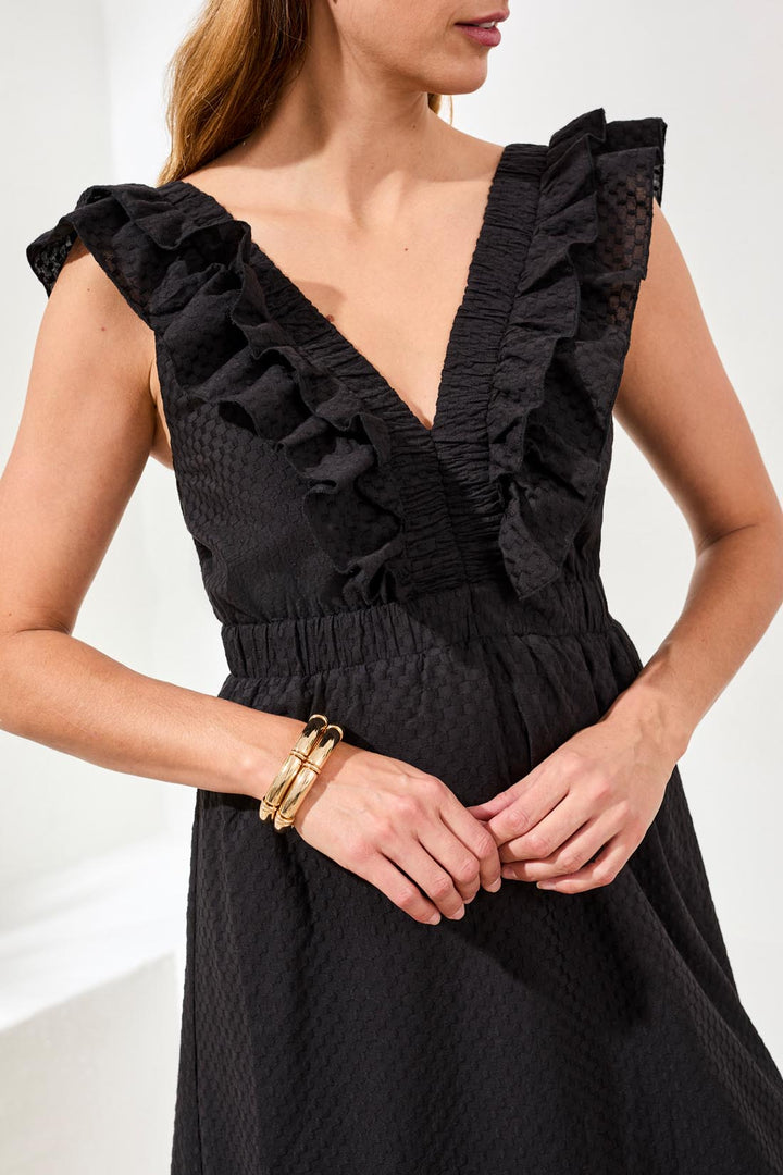 Tribal Clothing 975O 5531 Black Ruffle Strap Dress