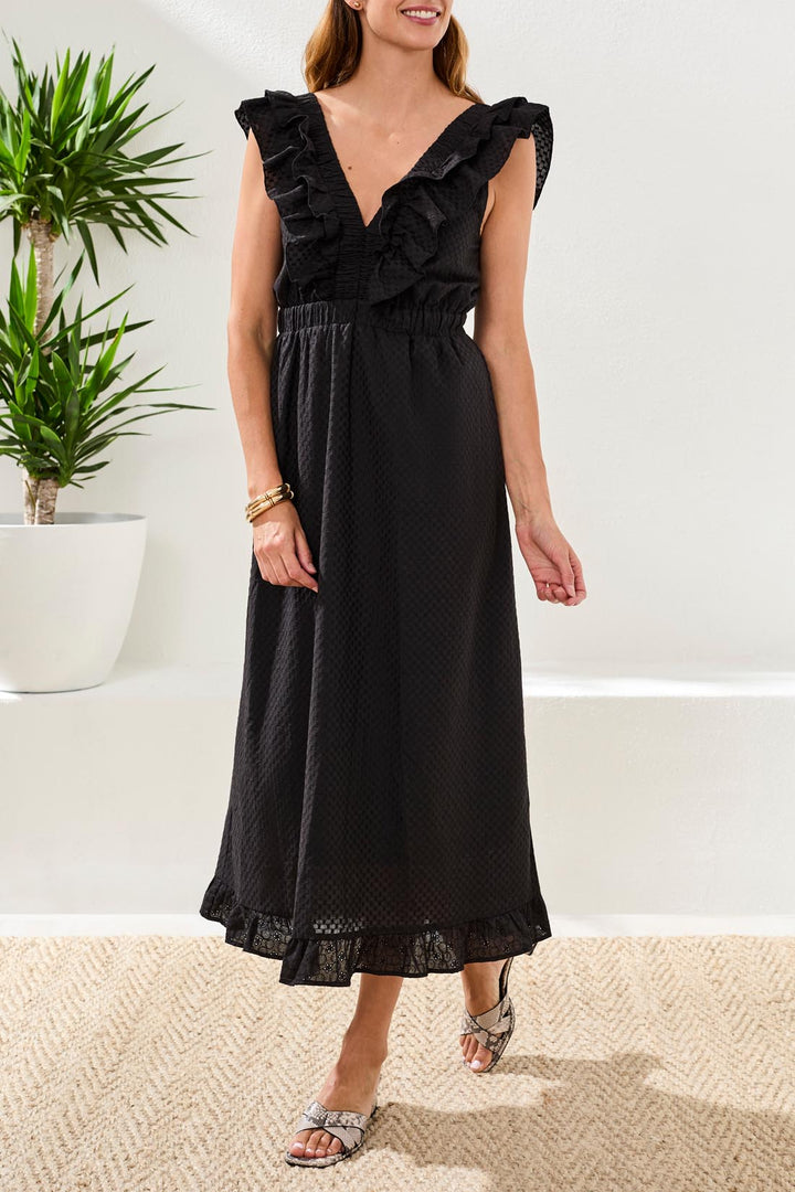 Tribal Clothing 975O 5531 Black Ruffle Strap Dress
