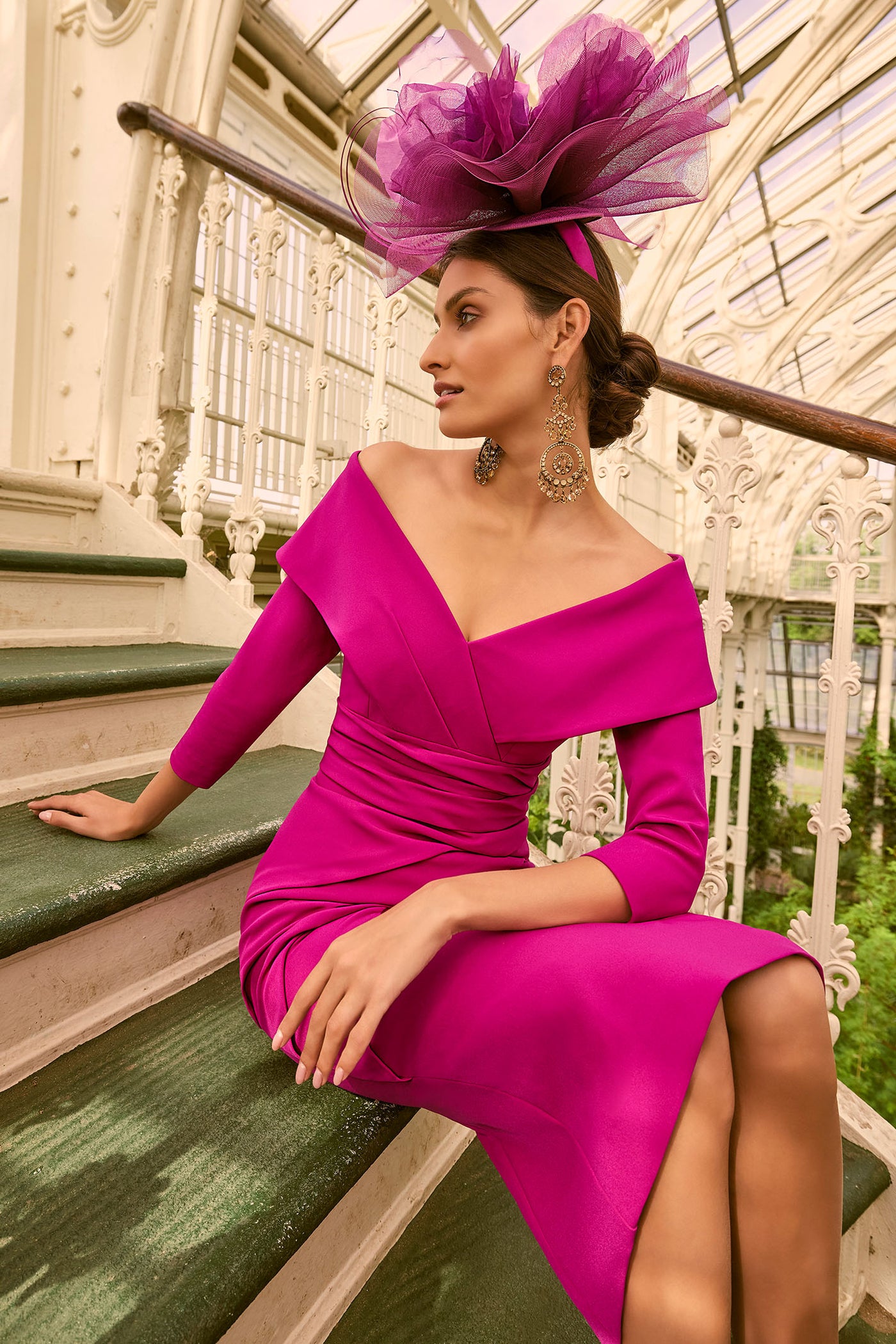 Veni Infantino 992202 Magenta Wide Necked Sleeved Straight Dress - Rouge Boutique Inverness