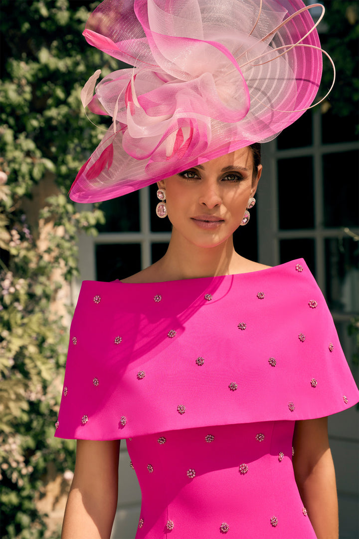 Veni Infantino 992725 Party Pink Cape Neck Embellished Occasion Dress