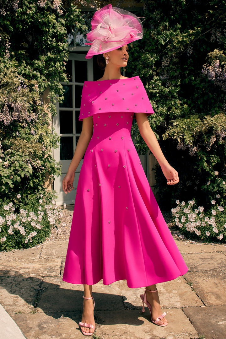 Veni Infantino 992725 Party Pink Cape Neck Embellished Occasion Dress