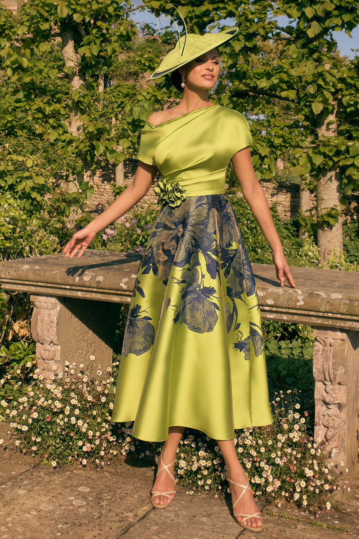 Veni Infantino 992773 Lime Navy Floral Print One Shoulder Occasion Dress