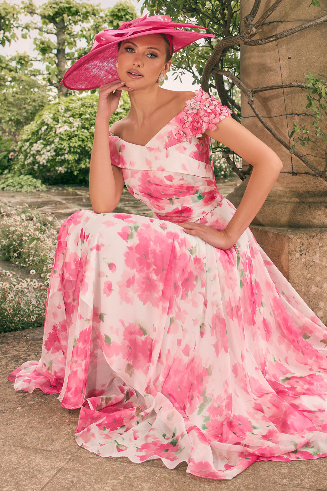 Veni Infantino 992776 Cherry Blossom Print Off-The-Shoulder Midi Occasion Dress