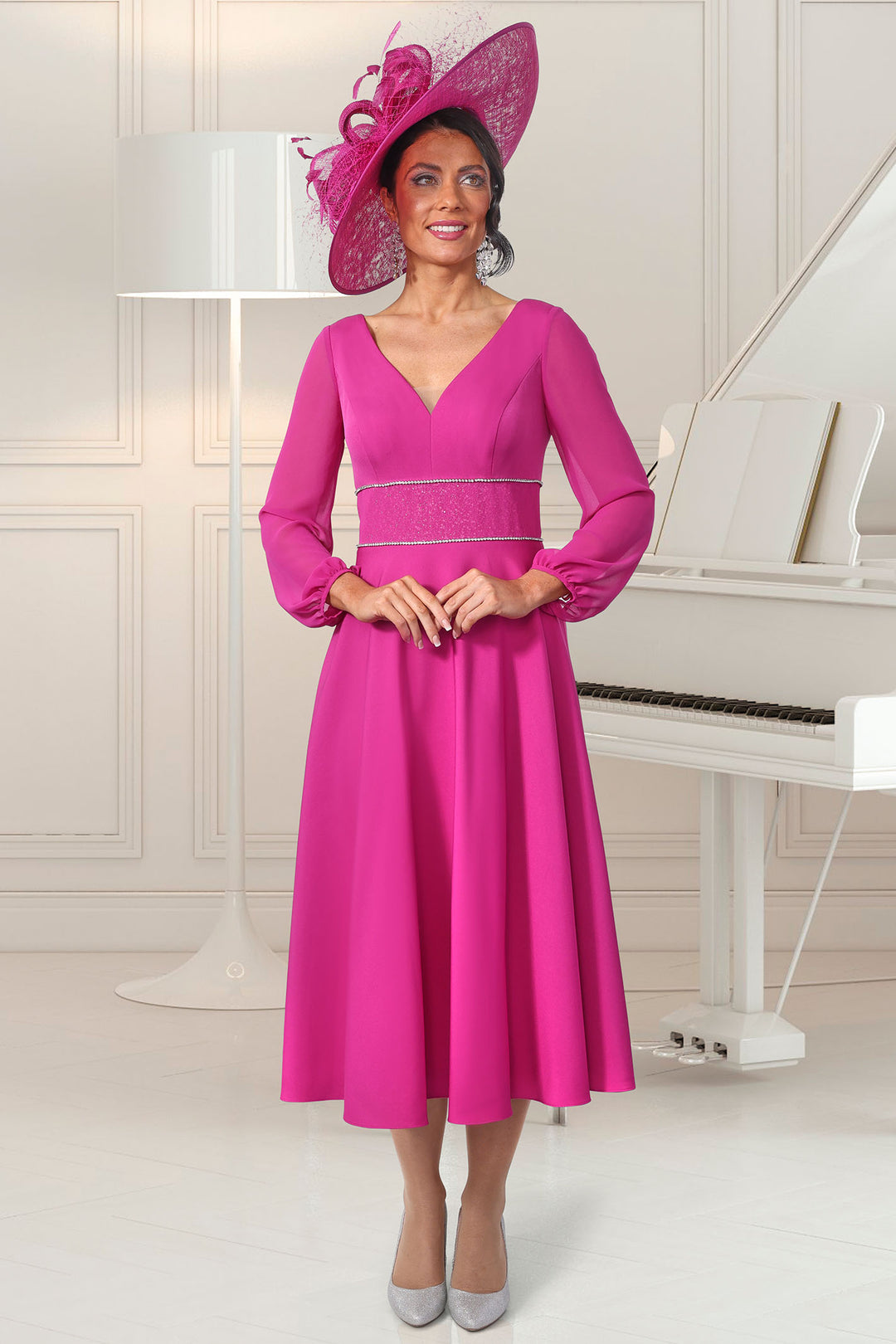 Veromia Occasions VO0902 Pink Plum V Neck Occasion Dress - Rouge Boutique Inverness