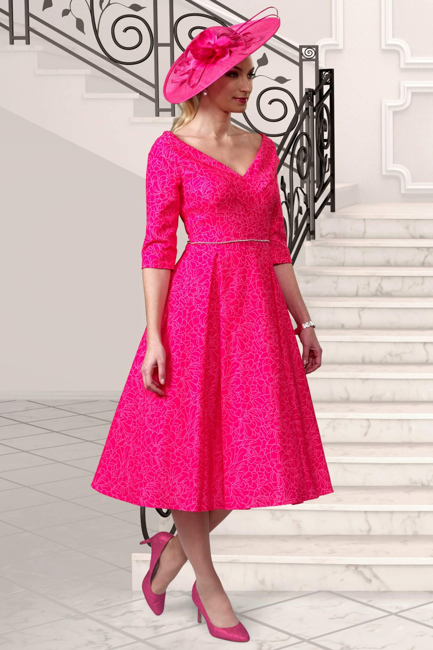 Veromia Occasions VO9690 Lipstick Pink Fit & Flare Occasion Dress - Rouge Boutique