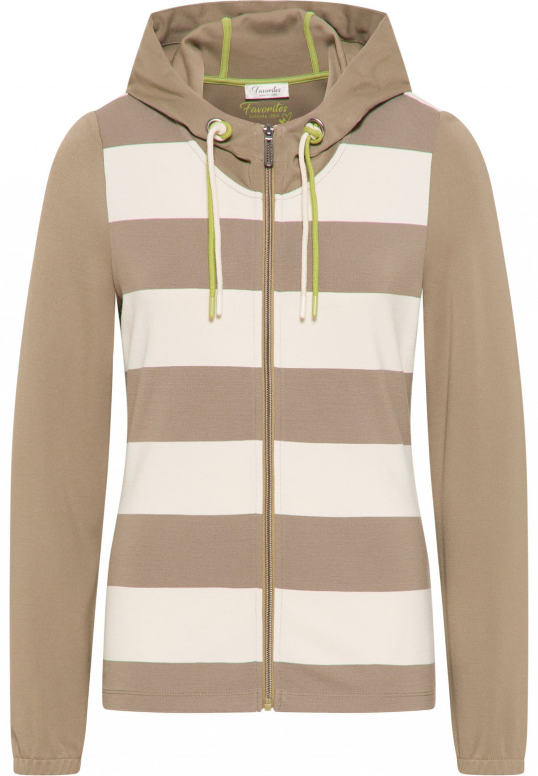 Barbara Lebek 7590032 Brown Stripe Zip Front Hooded Jacket - Rouge Boutique