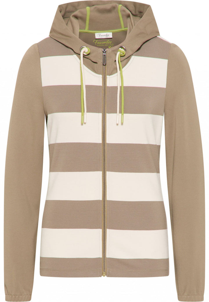 Barbara Lebek 7590032 Brown Stripe Zip Front Hooded Jacket - Rouge Boutique