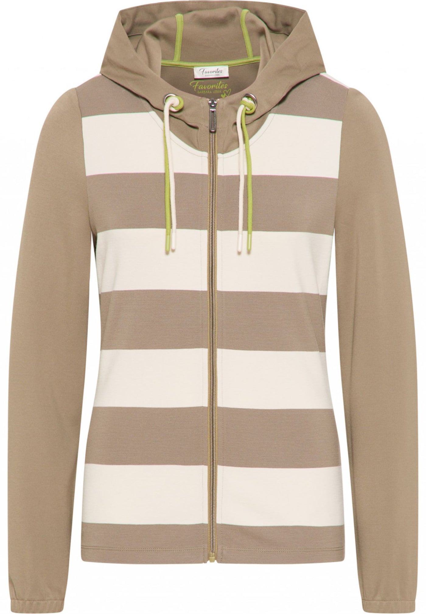 Barbara Lebek 7590032 Brown Stripe Zip Front Hooded Jacket - Rouge Boutique