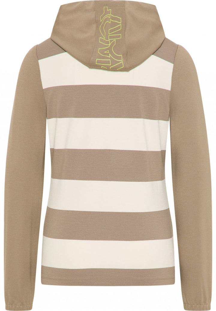 Barbara Lebek 7590032 Brown Stripe Zip Front Hooded Jacket - Rouge Boutique