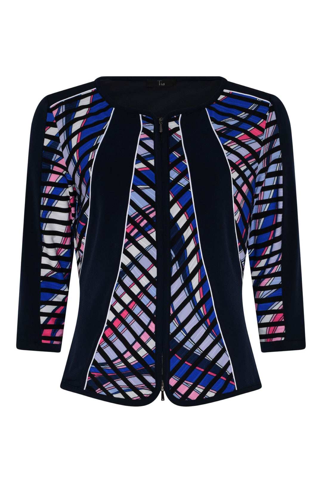 Tia 77596 Print Zip Jacket Cobalt Blue and Pink