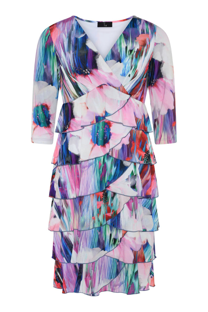 Tia 78616 Multi Print Layered V Neck Dress