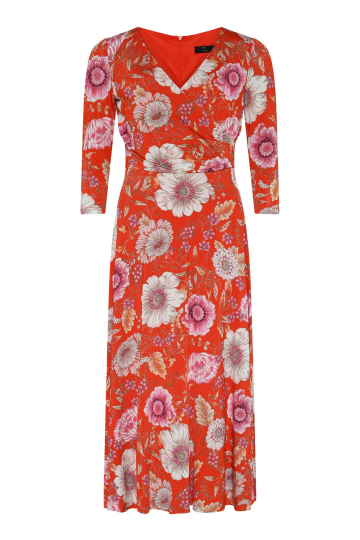 Tia 78548 Orange Flower Print V Neck Dress