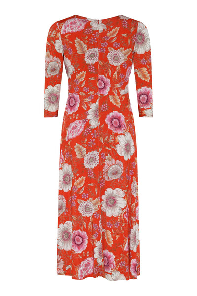 Tia 78548 Orange Flower Print V Neck Dress