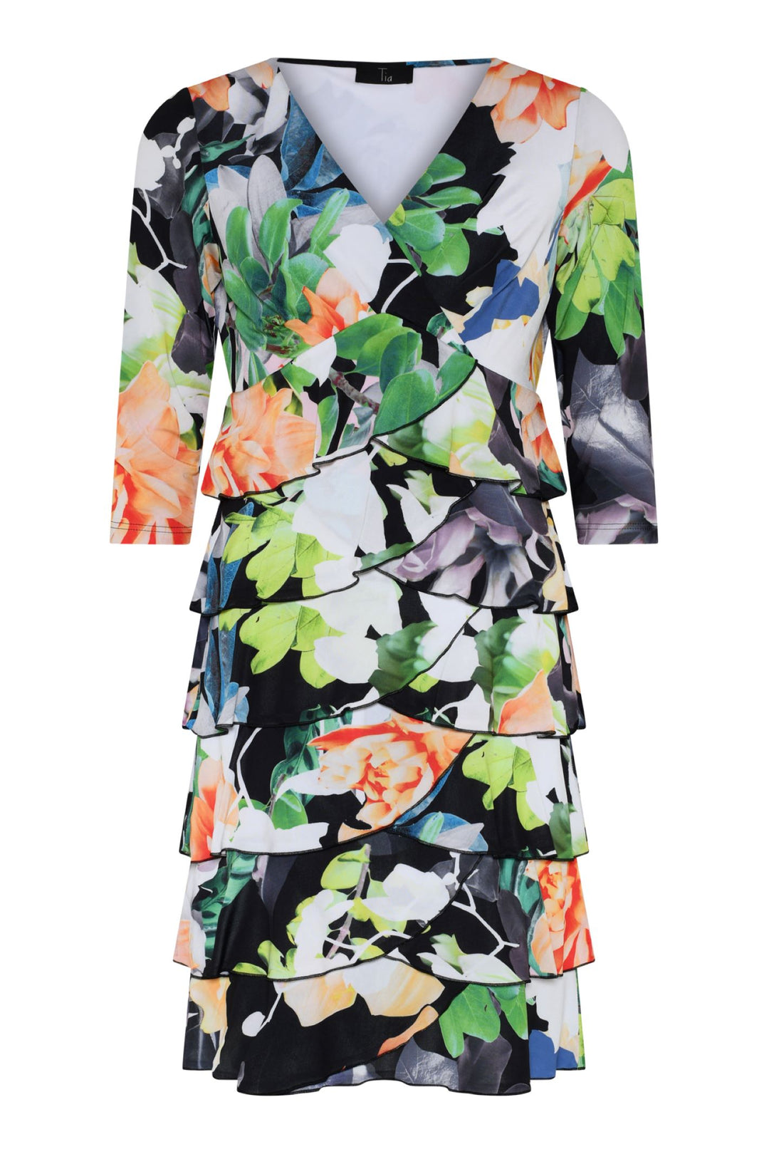 Tia Dress 78616 Green Orange Black V Neck Dress