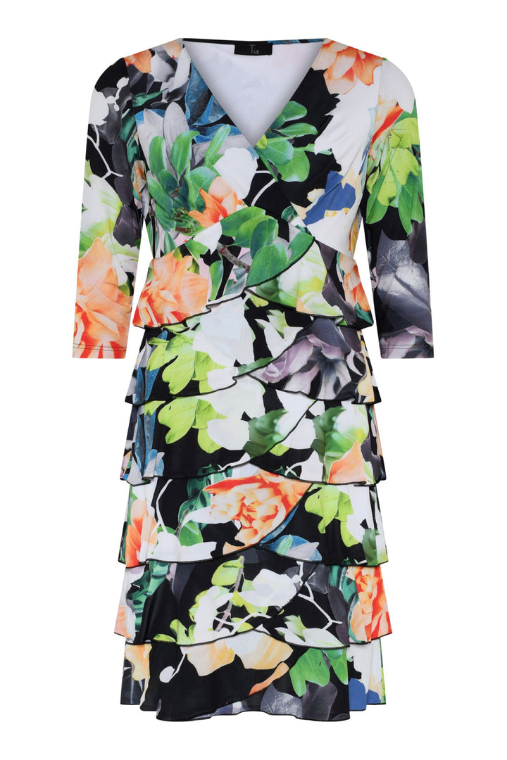 Tia Dress 78616 Green Orange Black V Neck Dress