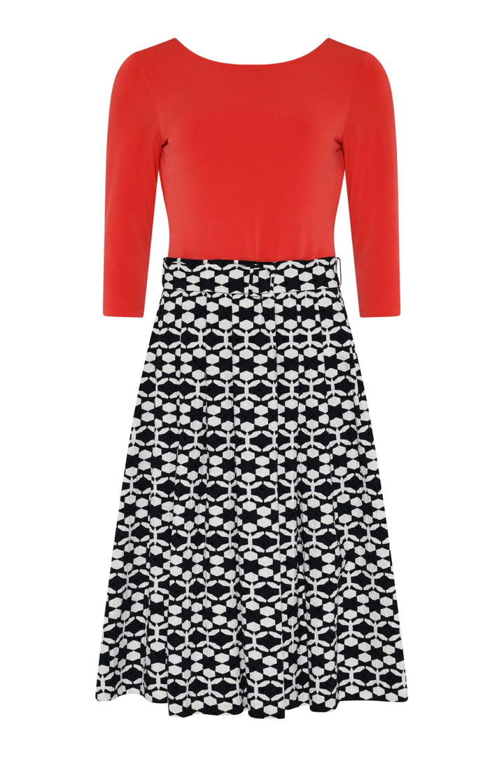 Tia 78639 Red Black and White Full Skirt Dress