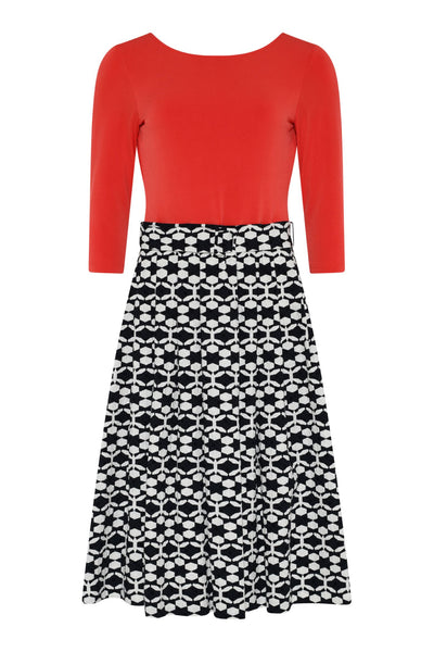 Tia 78639 Red Black and White Full Skirt Dress