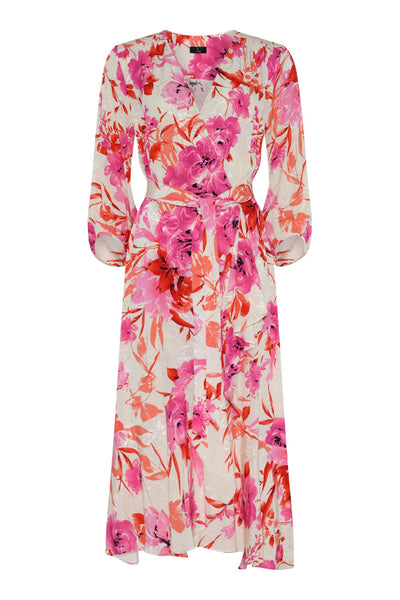 Tia 78654 Pink Floral Print Wrap Sleeve Dress