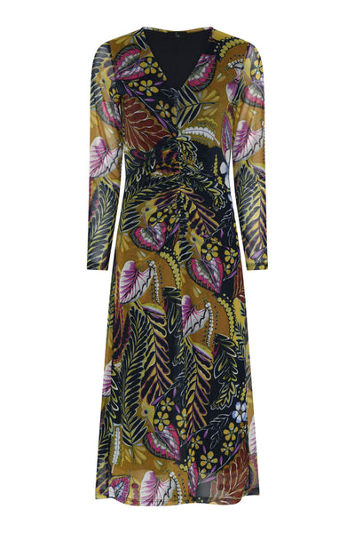 Tia 78430 Dress Multi Print V Neck Sleeves Chiffon Over Skirt