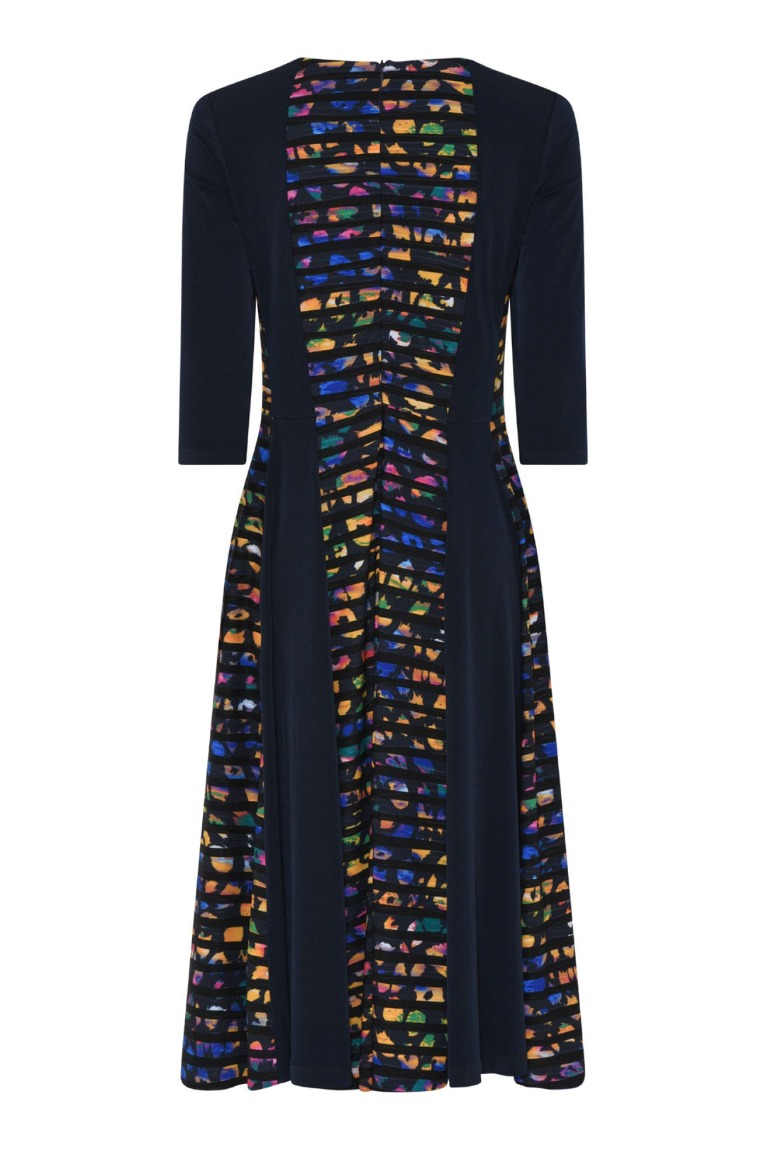 Tia 78529 Navy Panel Dress Multi Colour Centre three quarter sleeve
