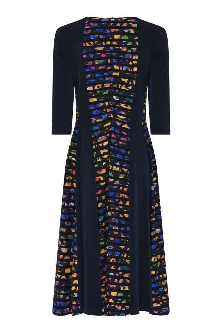 Tia 78529 Navy Panel Dress Multi Colour Centre three quarter sleeve