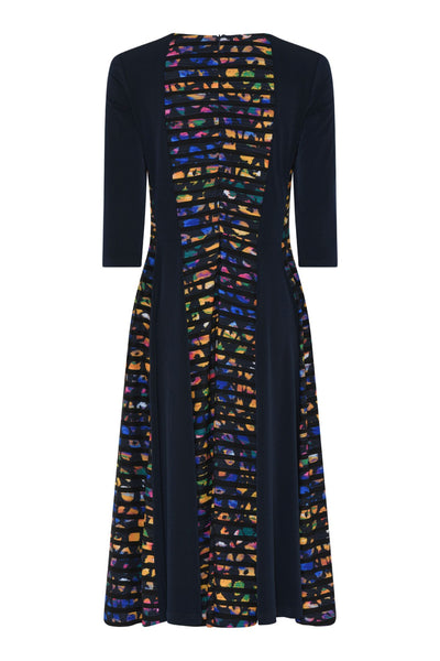 Tia 78529 Navy Panel Dress Multi Colour Centre three quarter sleeve