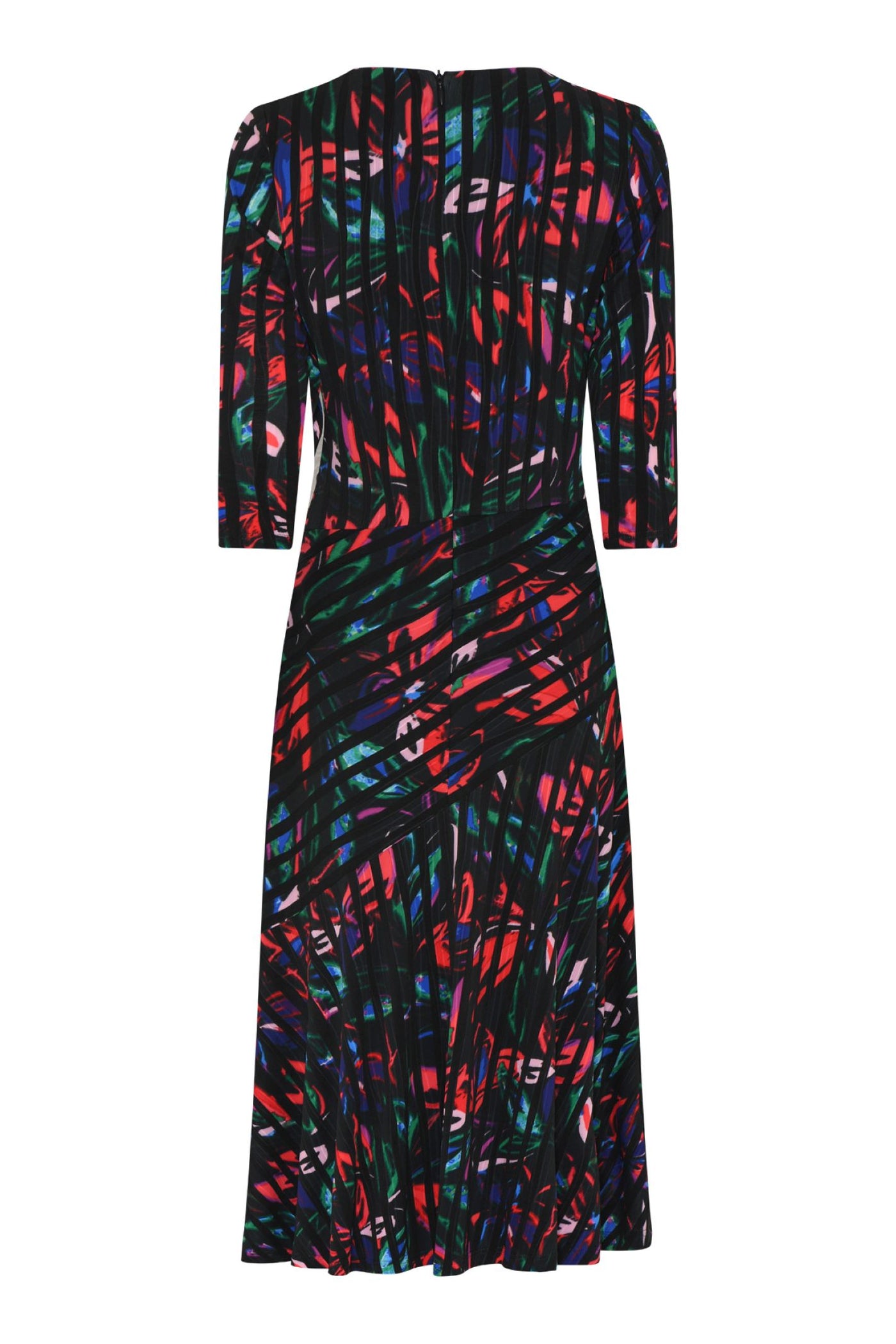 Tia 78532 Dress V Neck Black Red Green Blue Print Half Sleeve