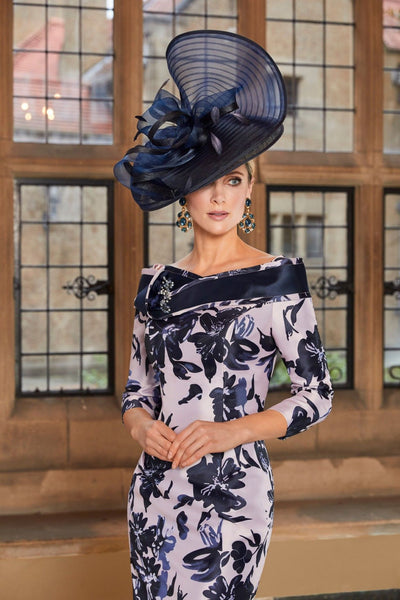 Invitations By Veni Navy Rose Dress 29709 Straight wide neck sleeves