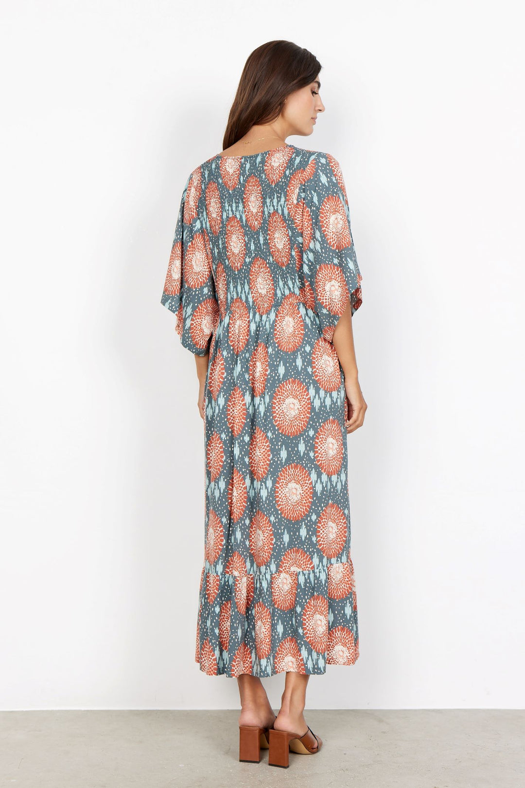Soya Concept 40126 Green and Coral Short Sleeved Dress