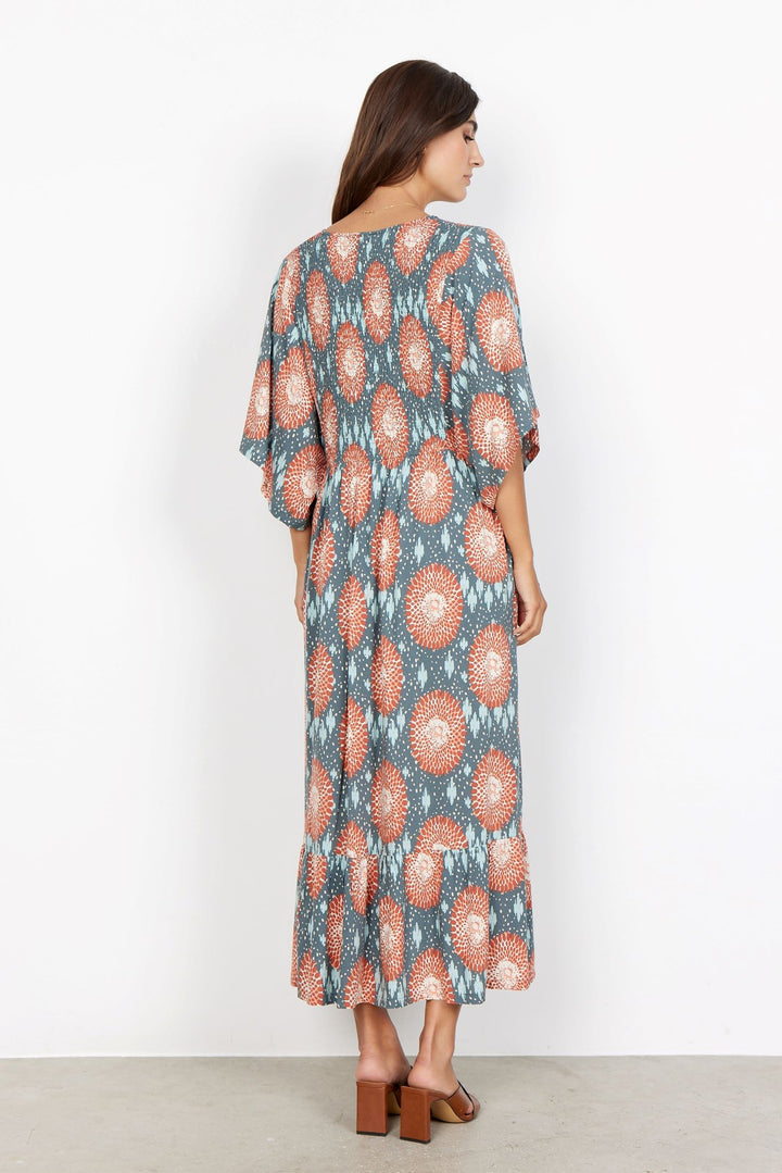 Soya Concept 40126 Green and Coral Short Sleeved Dress