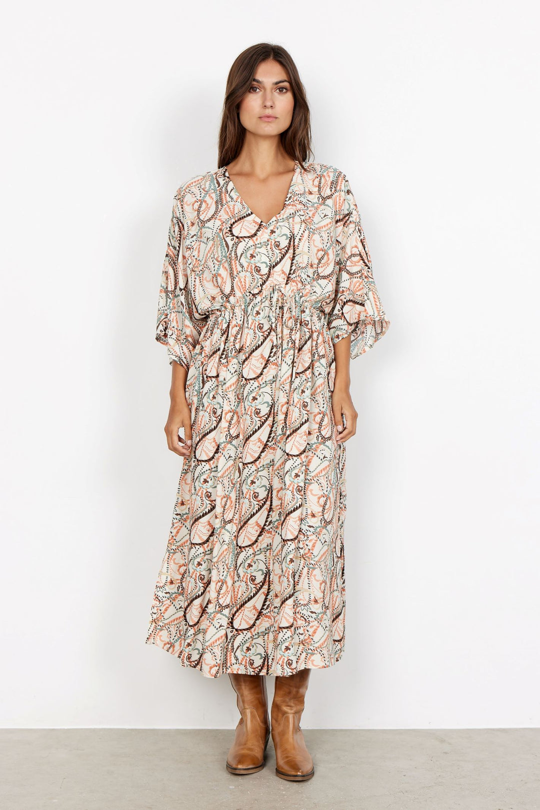 Soya Concept 40132 Linda Print Dress Dusty Red Combo