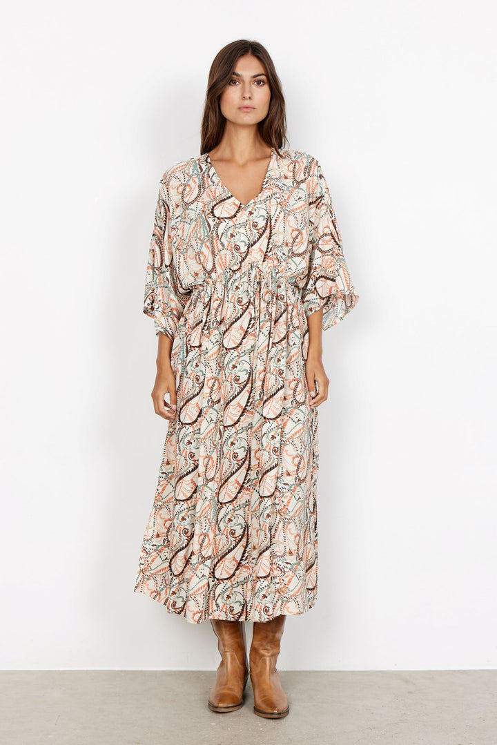 Soya Concept 40132 Linda Print Dress Dusty Red Combo