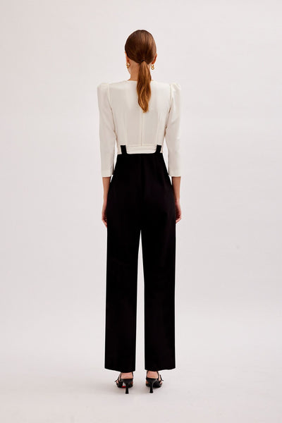 Arggido 46526 Black & White V-Neck Jumpsuit - Rouge Boutique
