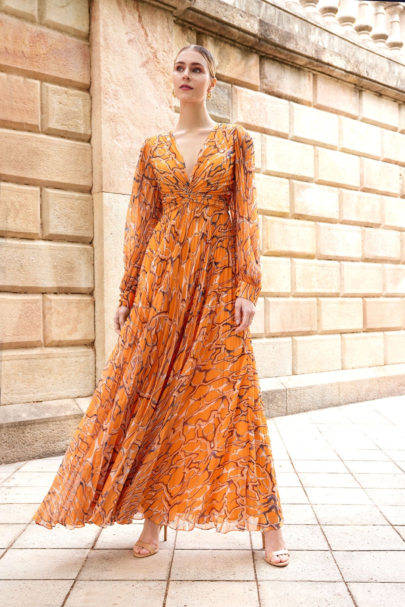 Carla Ruiz 99426 Maxi Orange Print Dress