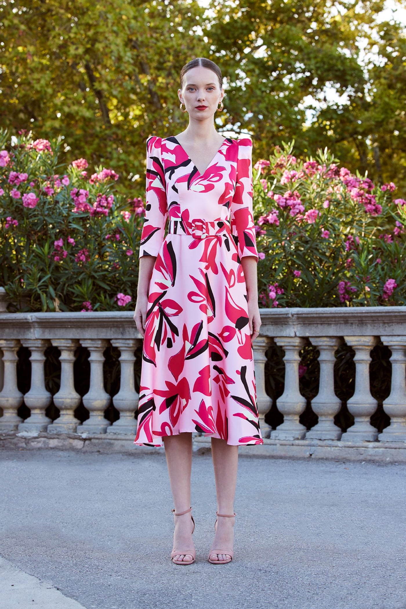 Carla Ruiz 99631 Pink print dress with belt