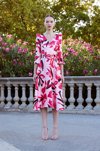 Carla Ruiz 99631 Pink print dress with belt