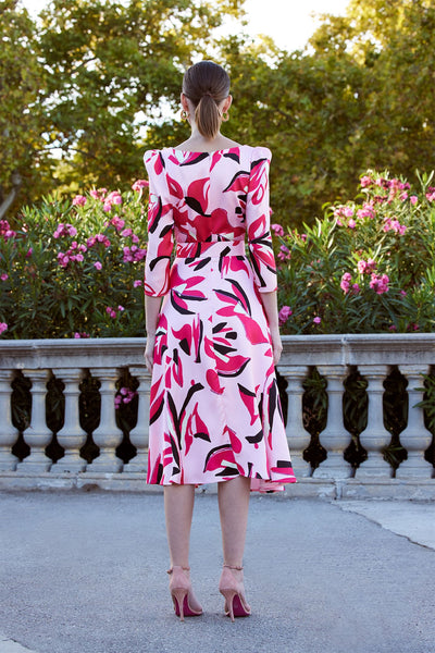 Carla Ruiz 99631 Pink print dress with belt