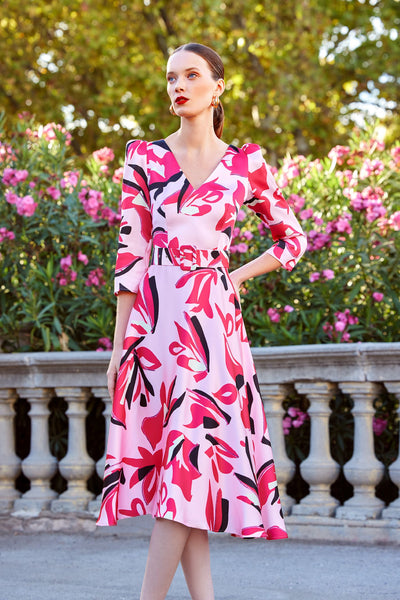 Carla Ruiz 99631 Pink print dress with belt