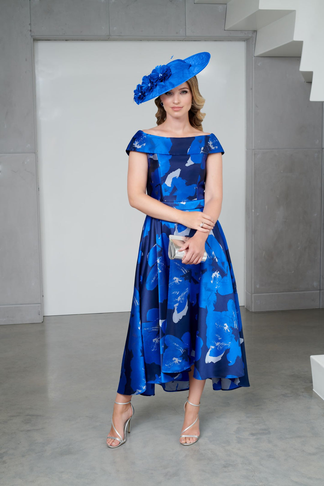 Ispirato ISJ801  Fit and Flare Royal Blue Print Dress