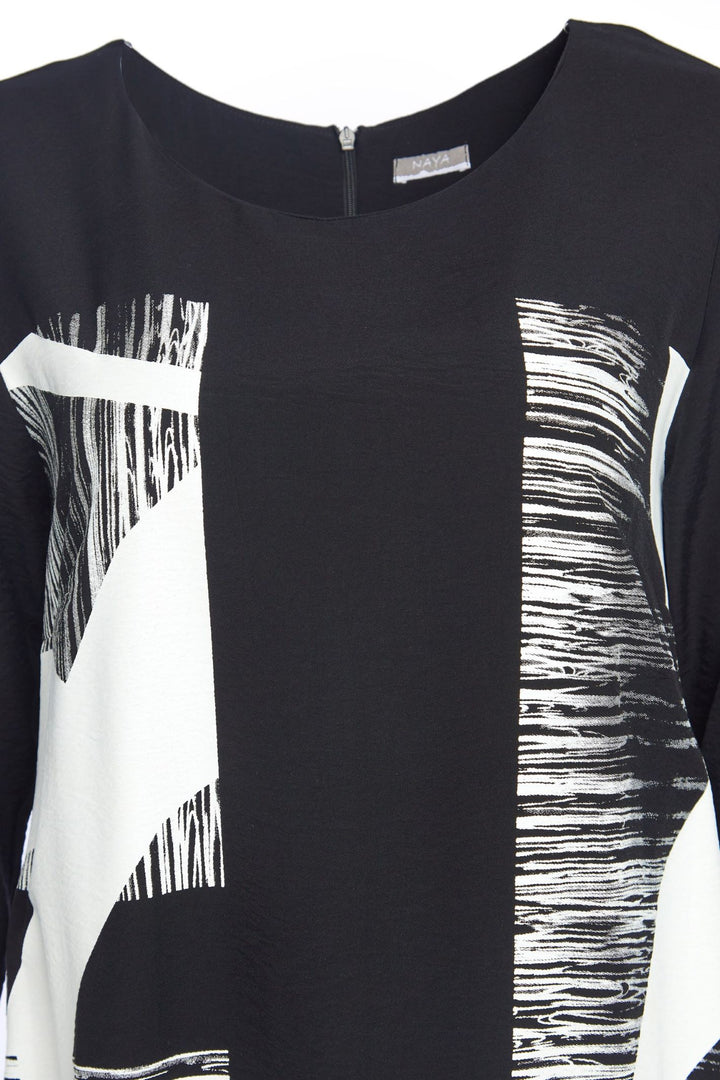 Naya ss156 Long Black White  Ruched Hem Dress
