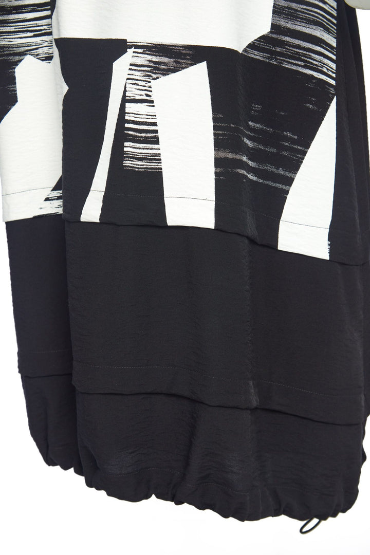 Naya ss156 Long Black White  Ruched Hem Dress