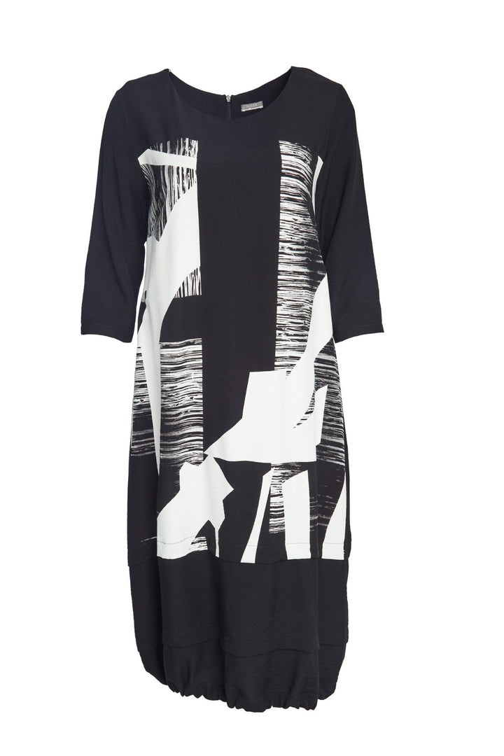 Naya ss156 Long Black White  Ruched Hem Dress