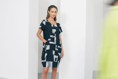 Naya nas23219 Black and White Dress Short Sleeves