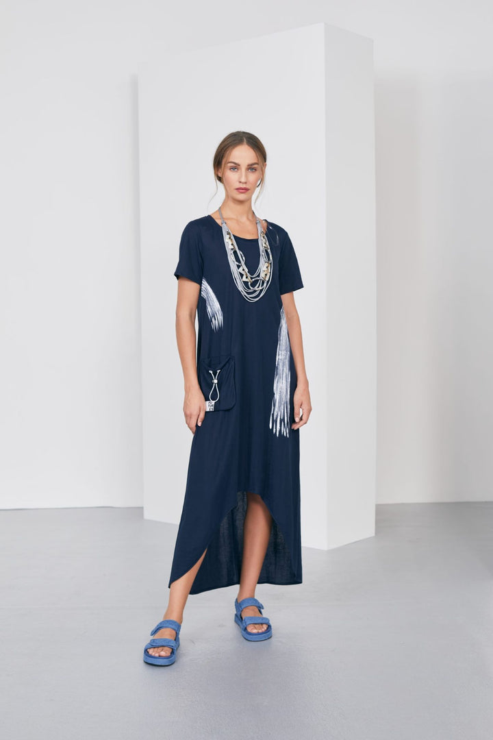 Naya NAS23233 Blue Brush Stroke Print High Low Hem