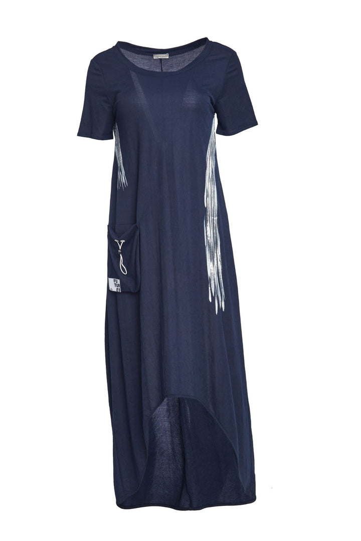 Naya NAS23233 Blue Brush Stroke Print High Low Hem