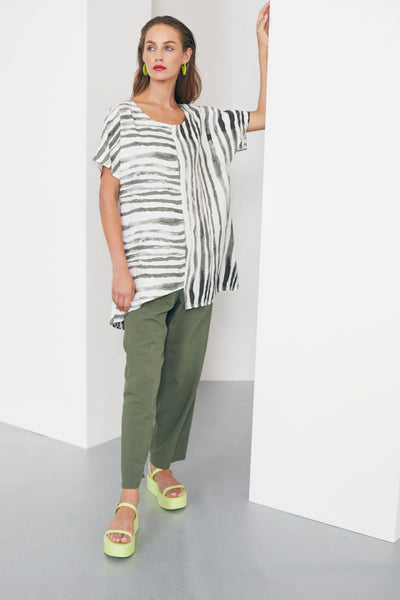 Naya NAS23256 Stripe Tunic Top Greens