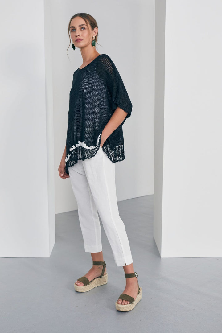 Naya NAW23272 Black White Knit  Layering Top