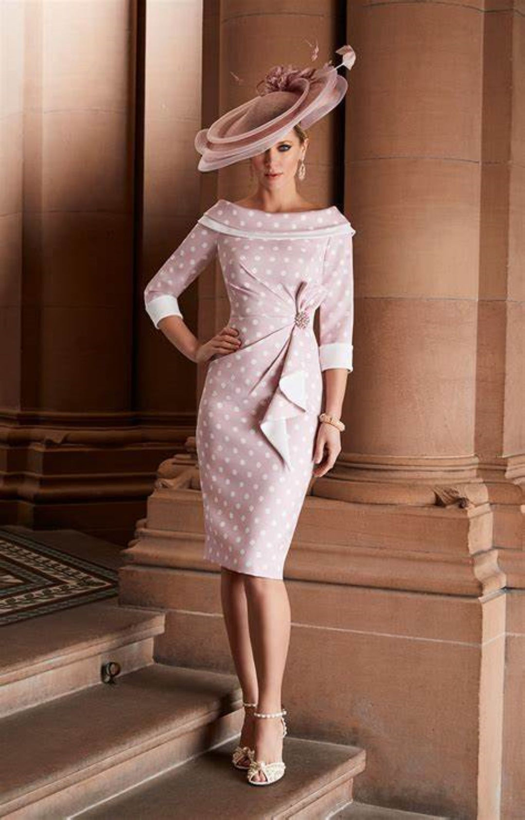 Invitation by Veni Stand Alone Pink Spot Dress 29657 Wide Neck